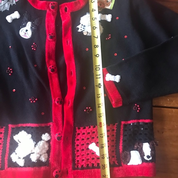 Vintage Berek Cardigan Sweater with Appliquéd Dogs Poodle Sz Medium M Ugly Party - Picture 8 of 10